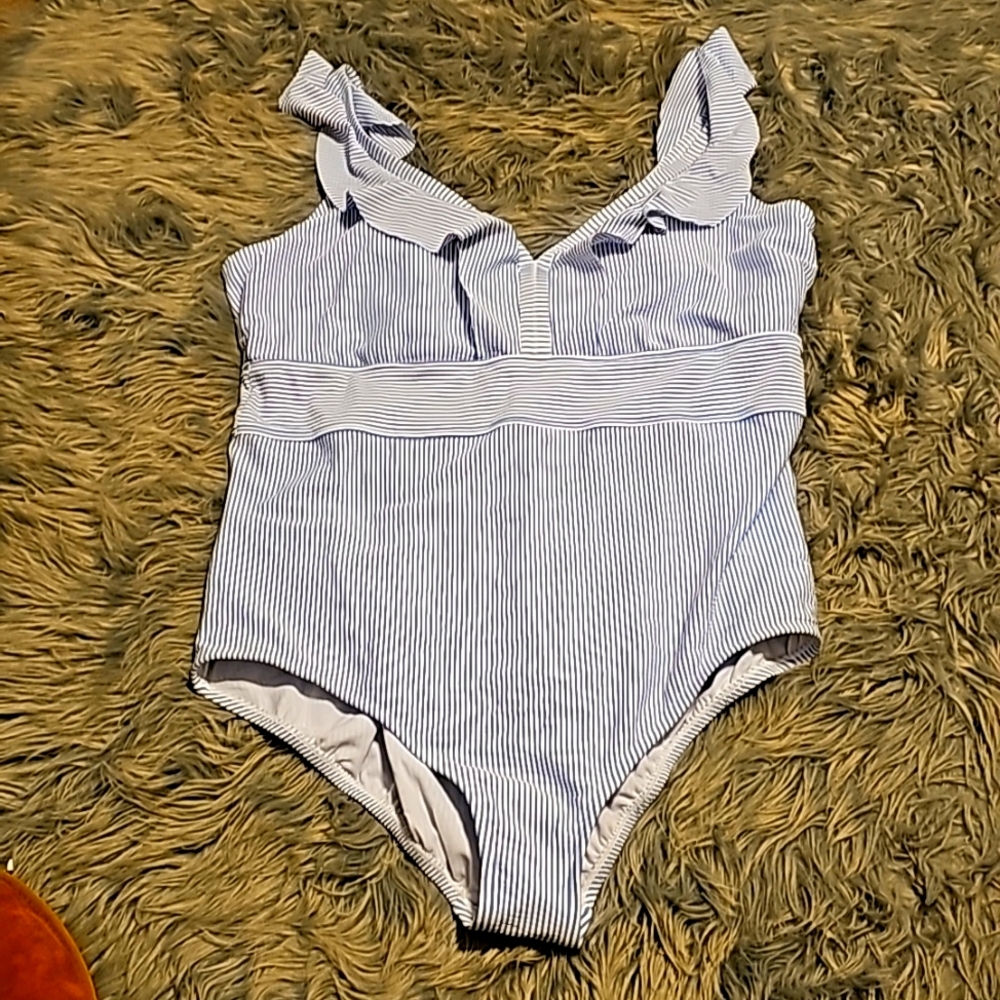 Womens NWTS Time and Tru blue and white striped swimsuit sz 3x